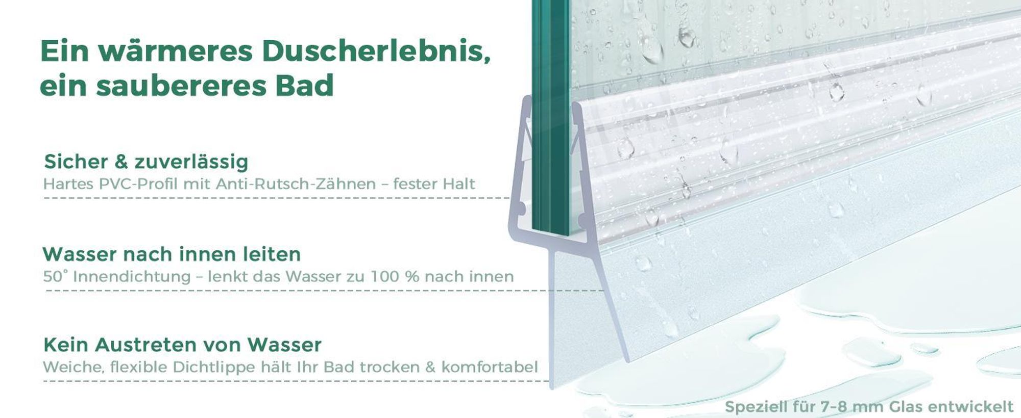 S'AFIELINA Ersatzdichtung Wasserabweiser Duschdichtung Schwallschutz Duschkabine Bad 7-8mm Glas 60cm 2 Stück