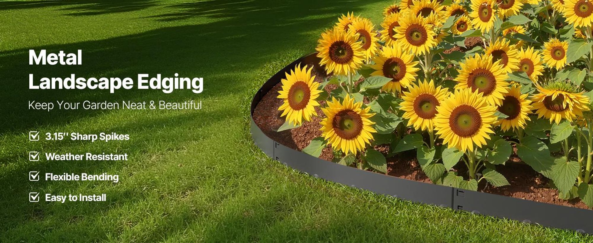 VEVOR Rasenkante, 5er-Set, 990x156x1,5 mm, rostbeständige Beeteinfassung aus Metall, biegbare Beetumrandung, Raseneinfassung, einfach zu installieren, Trennwand für Blumenbeete, Hofwege, schwarz