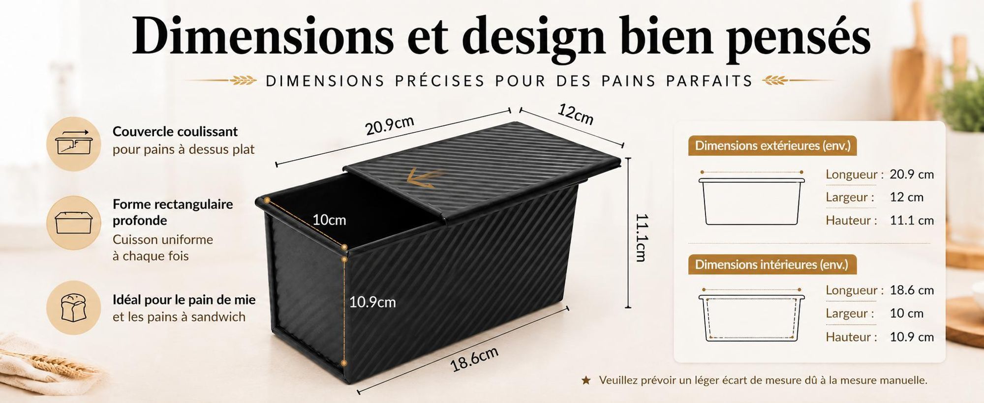 CANDeal Pour 450g de pâte à pain grillé Moule à pâtisserie Moule à pain avec couvercle(Noir-Rectangle-Arbre)