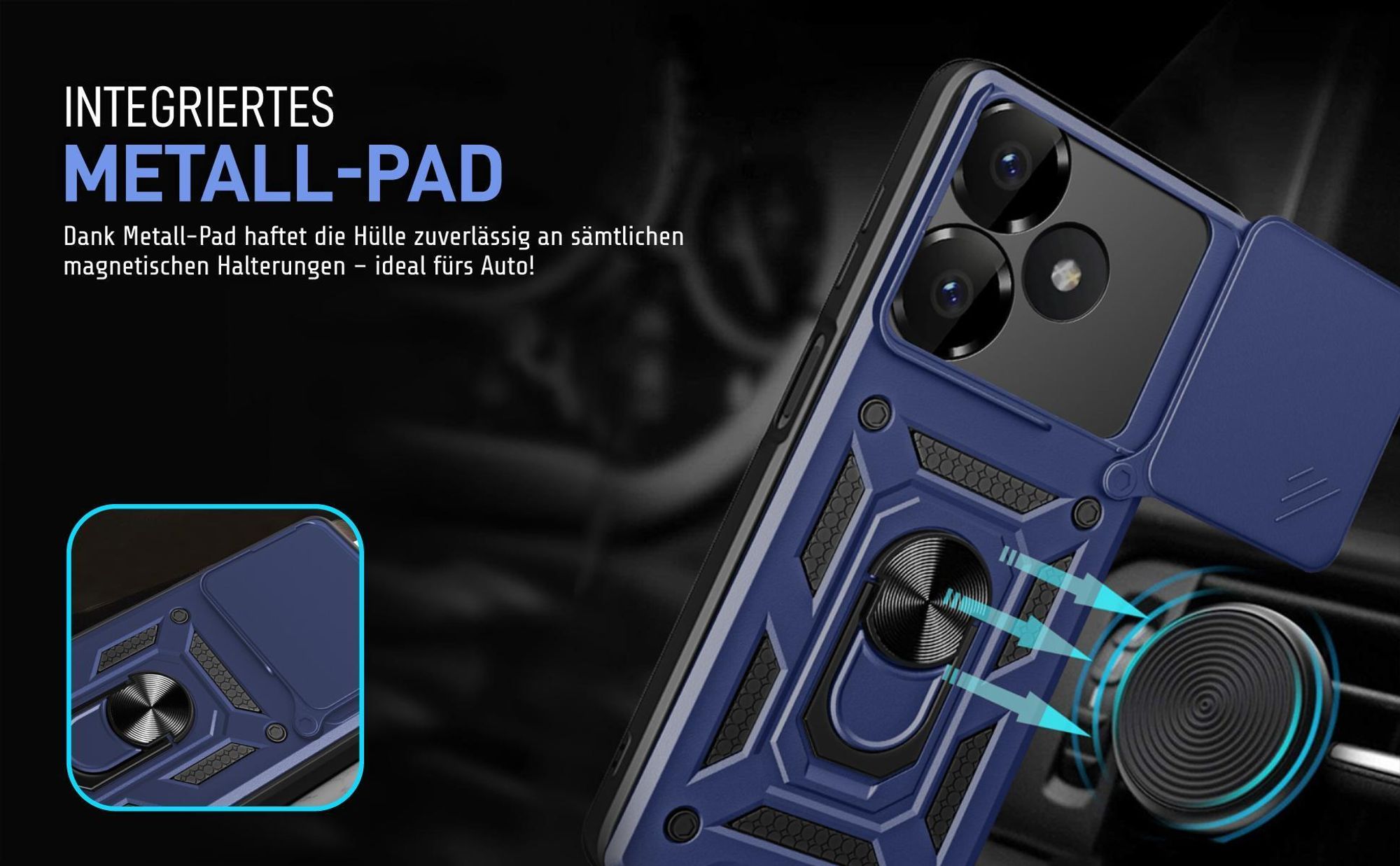 Bumper für Xiaomi Redmi 13 in Blau mit Metallplatte