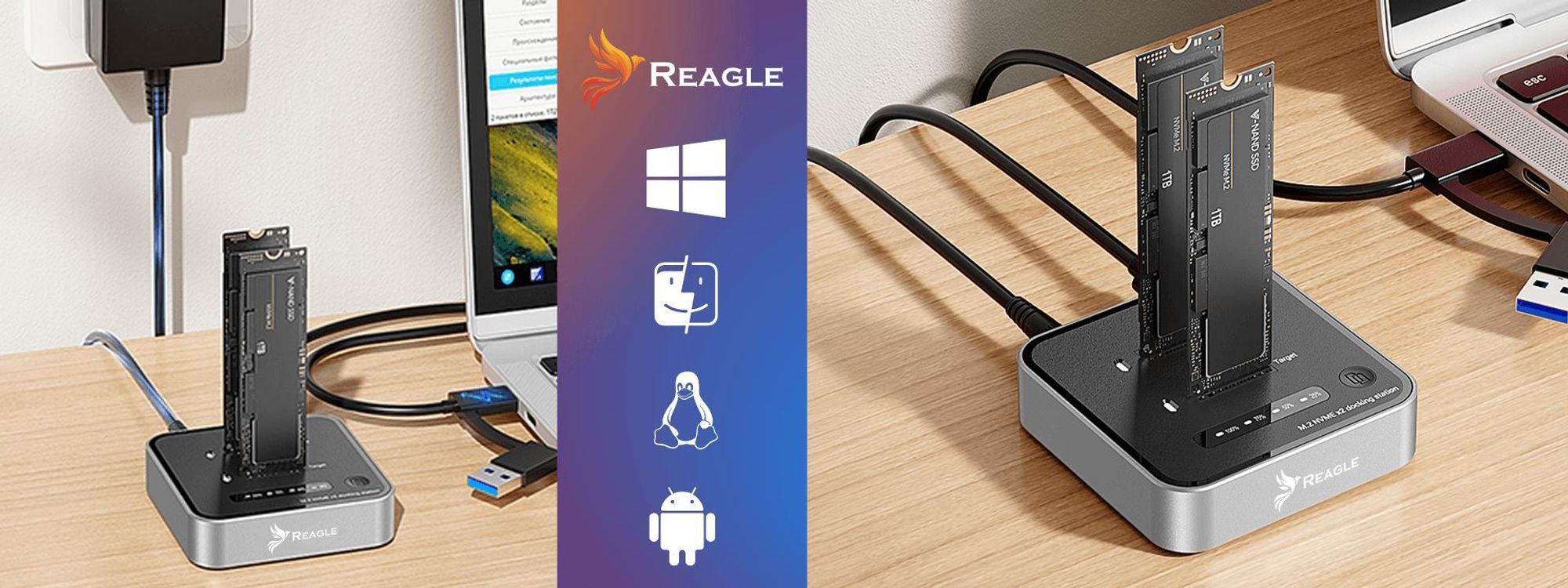 M.2 NVMe SSD Cloning Station Docking Station 20Gbps USB C 3.2 Gen 2x2 Offline Klonen Adapter für 2 Laufwerke bis 4TB Werkzeugfrei Reagle