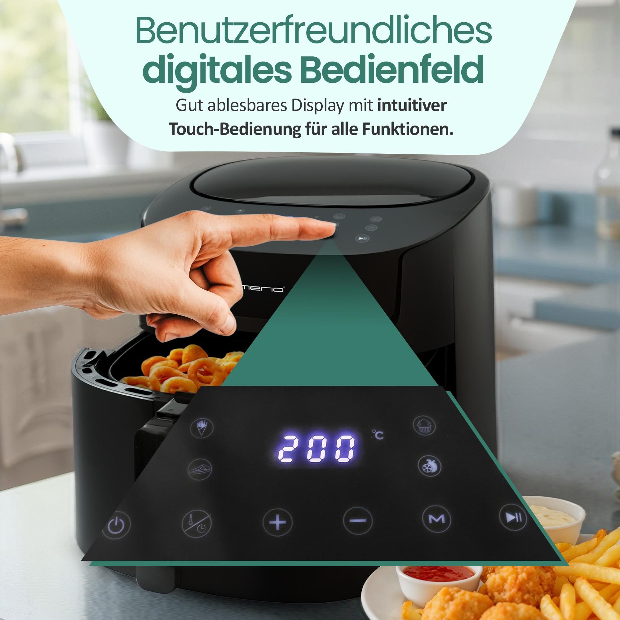 Emerio Airfryer XL AF-129622.1 - 1800W - 7,2 Litern - 40 °C bis 200 °C – 8 Kochprogramme