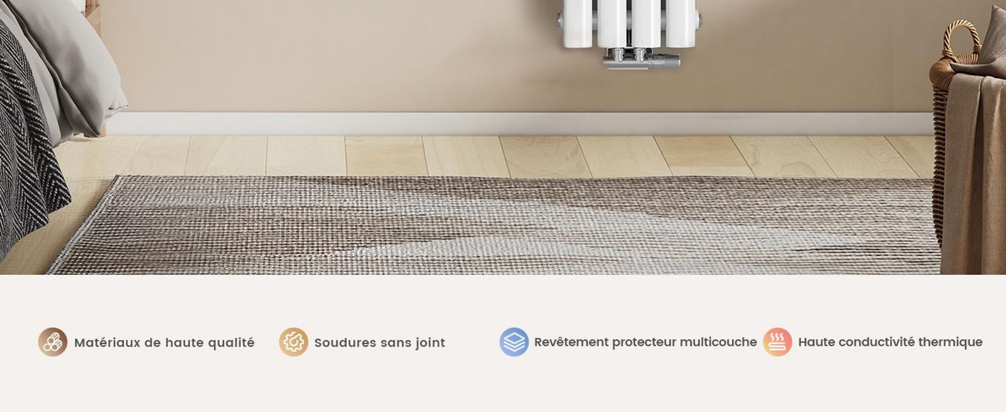 EMKE Radiateur tubulaire design pour eau chaude Raccordement central Vertical Ovale Monocouche 177 Watts 24 cm x 60 cm Blanc sans thermoplongeur