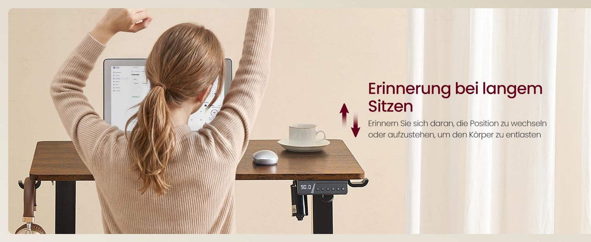 VASAGLE Höhenverstellbarer Schreibtisch, Schreibtisch Elektrisch Höhenverstellbar 80 x 50 cm, Stehschreibtisch mit 4 Memory-Tasten, Computertisch