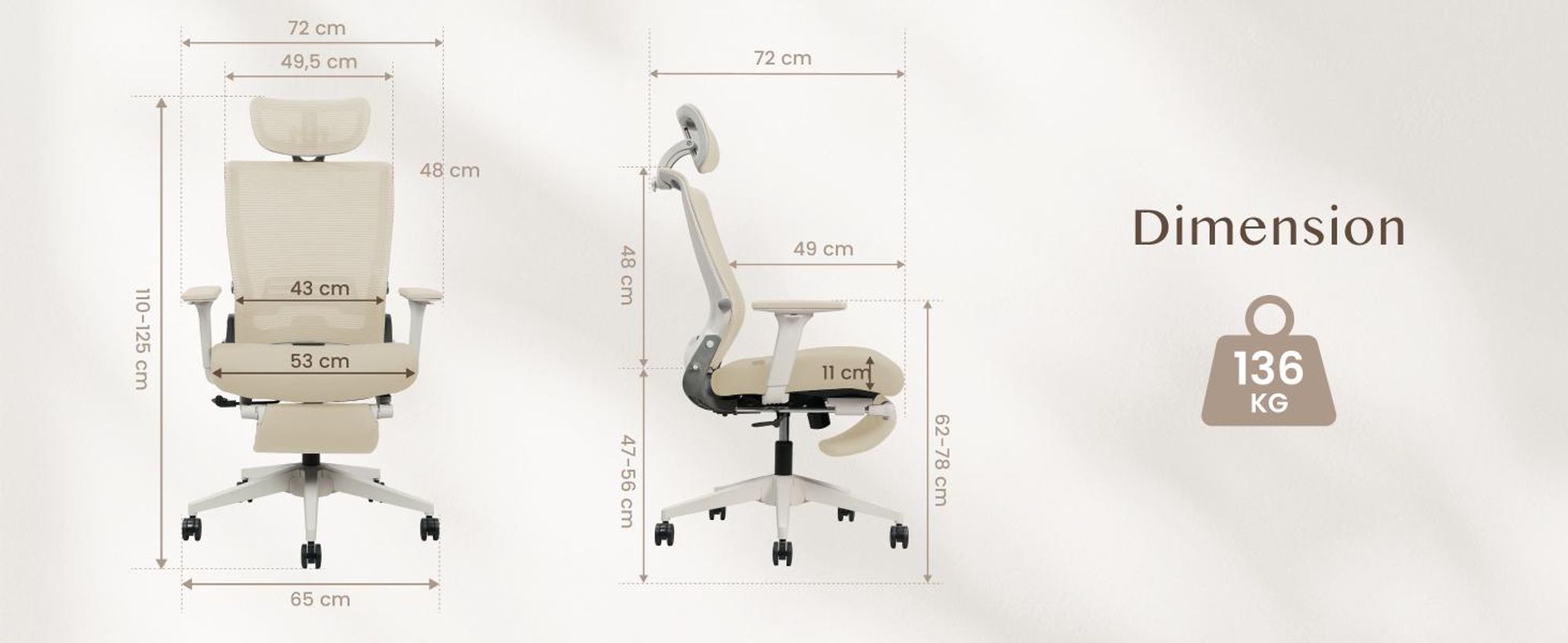 FLEXISPOT Foldex Ergonomischer Bürostuhl, klappbarer Bürostuhl für Kleine Räume mit Lendenwirbelstütze Höhenverstellbaren Armlehnen mit Fußstütze Weiß