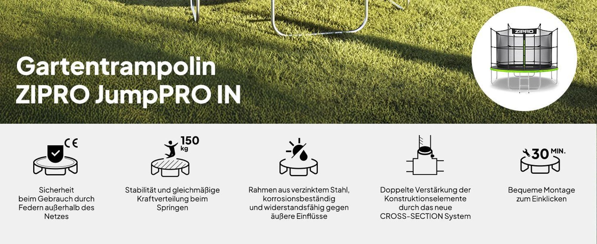 ZIPRO Trampolin Jump Pro IN | 10FT Ø 312 cm | Gartentrampolin Kindertrampolin Komplett-Set inkl. Innennetz, Leiter & Randabdeckung, Outdoor, Grün