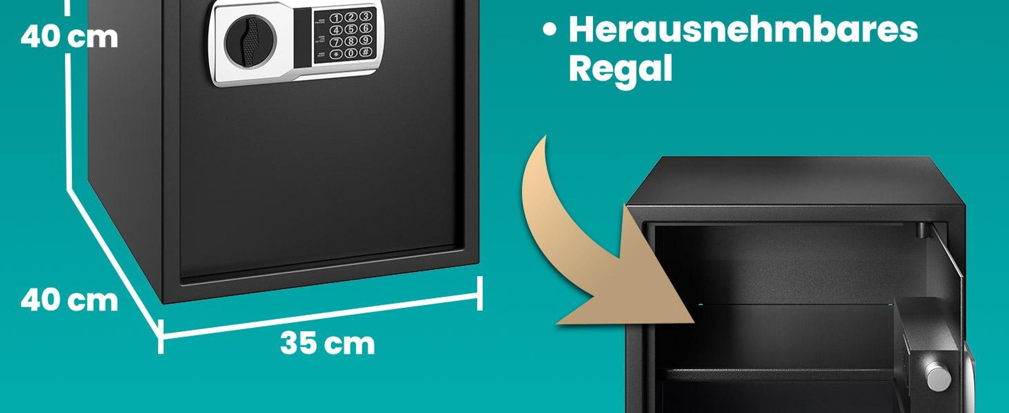 DEUBA® XXL elektr. Tresor 35x40x40cm 4mm Türstärke Doppelstahlbolzen Innenbeleuchtung inkl. Montagematerial Safe Möbeltresor Dokumententresor Silber