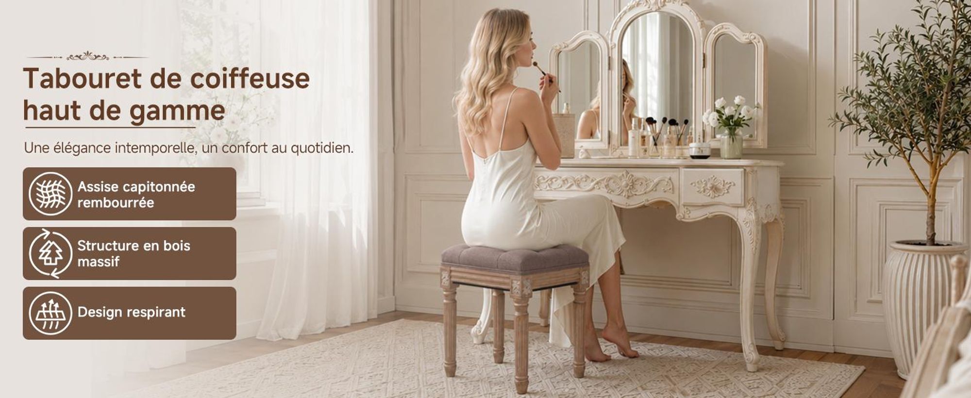 HomeMiYN Banc d'entrée rembourré, tabouret pour enfiler les chaussures, pouf d'appoint en tissu pour chambre salon couloir