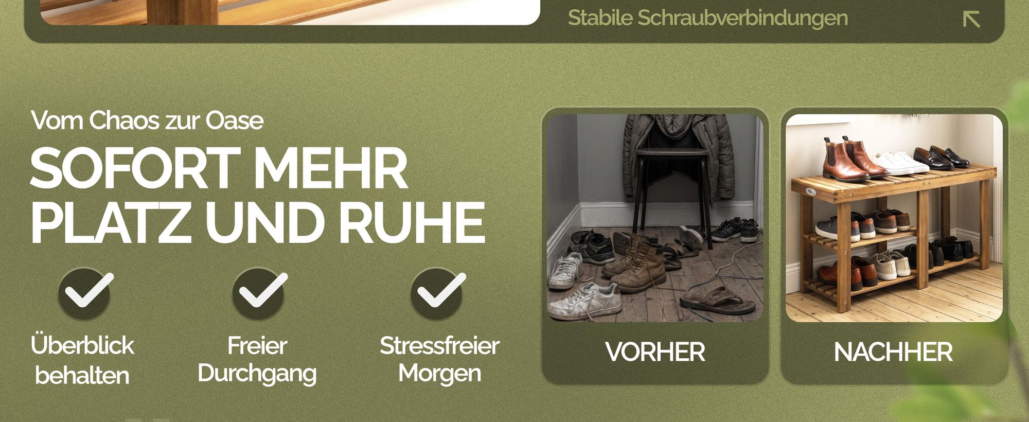 CASARIA Schuhbank mit Sitzfläche 87 x 45 x 30 cm 160kg Belastbarkeit 3 Ebenen Akazie Holz Massiv Flur Diele Bad Sitzbank Schuhregal Schuhschrank Braun