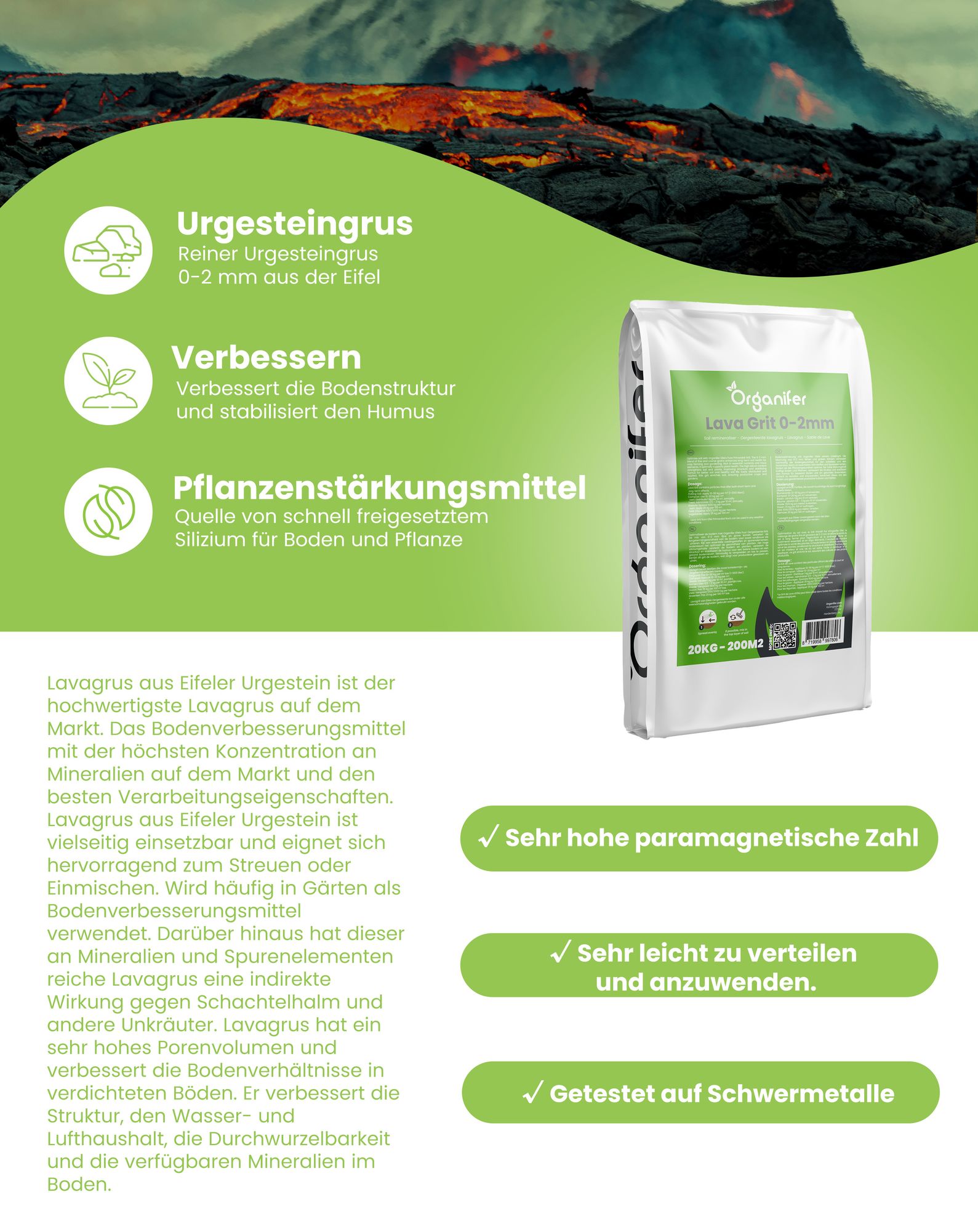Lavagrus aus Eifeler Urgestein (20 kg für 200 m2)- Organifer
