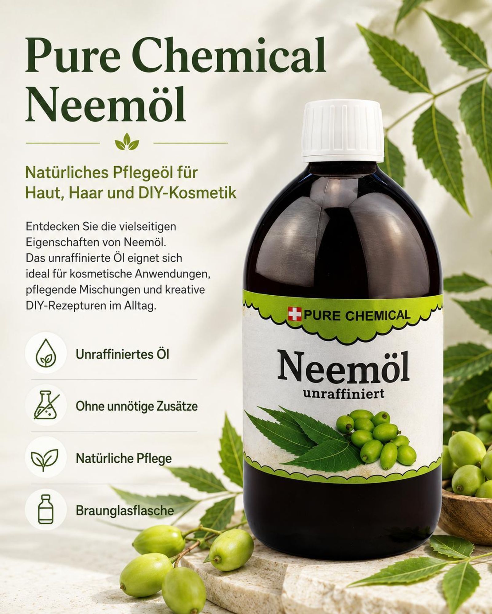 PURE CHEMICAL | Neemöl | unraffiniert | natürlich | kaltgepresst | 1 L