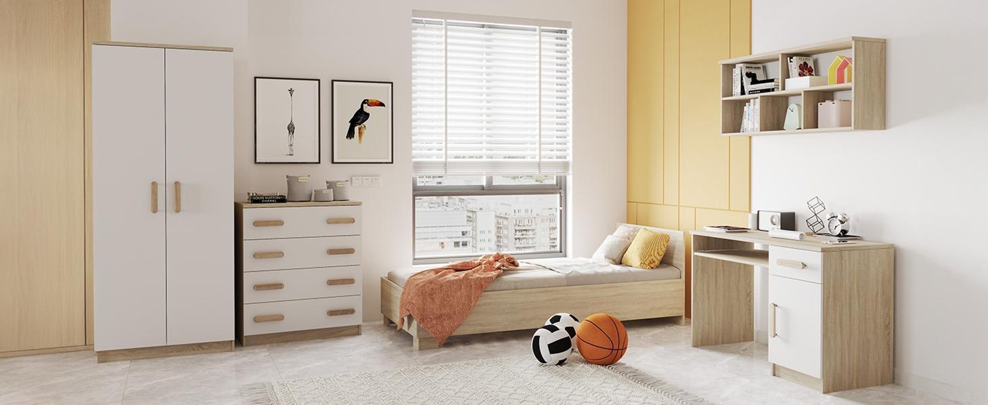 Drehtürenschrank JONAS 06 – Kinderschrank 80 cm Sonoma/Weiß mit sonoma Griffe