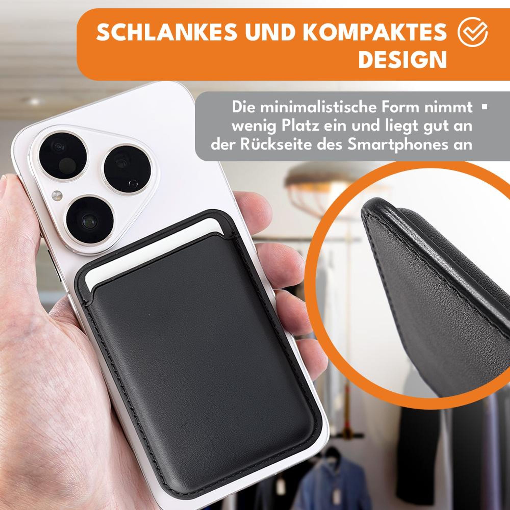 KRUMAD Wallet Kartenhalter, Kartenhalter für Handy, Magnet Wallet Slim, Kartenhalter mit 13 Magneten, Kartenetui, Mini Portemonnaie, Schwarz