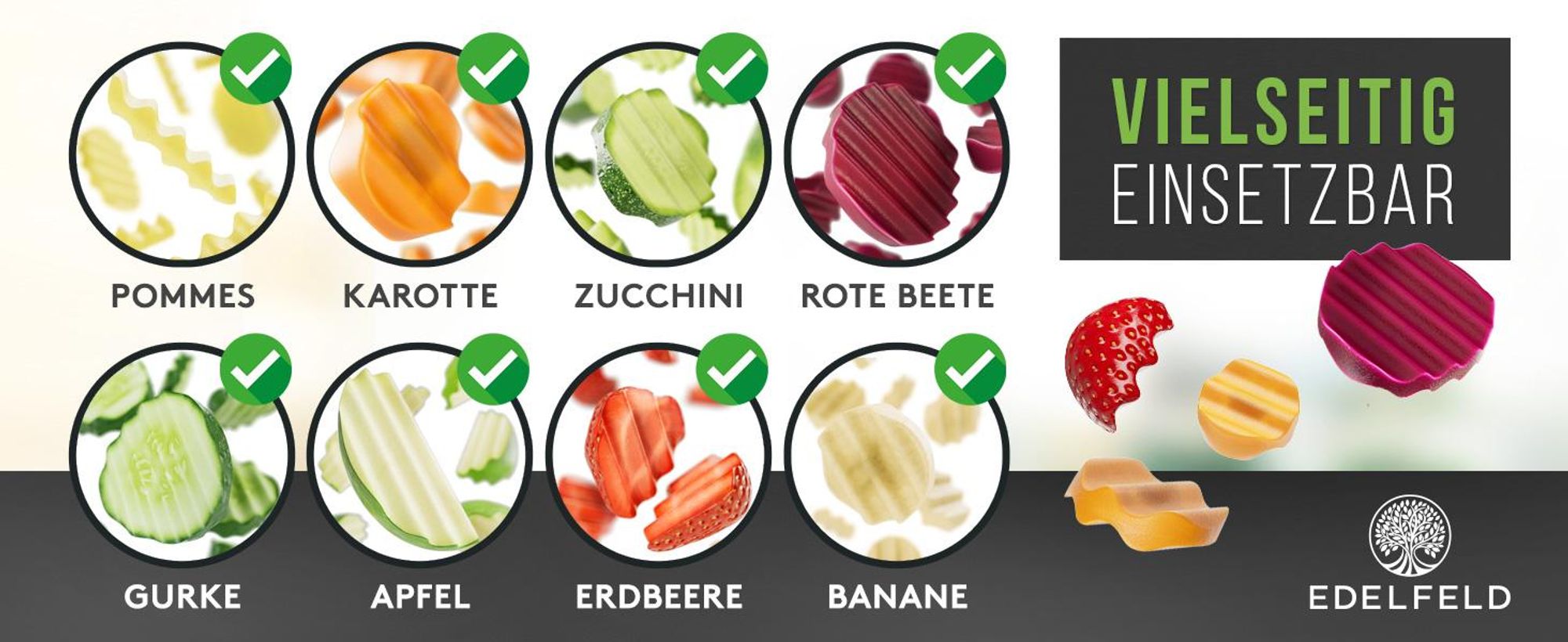 Edelfeld Wellenschneider - Pommes, Obst & Gemüse – Spülmaschinengeeignes BLW Wellenmesser mit Titanklinge – Professionelles Riffelmesser aus Edelstahl