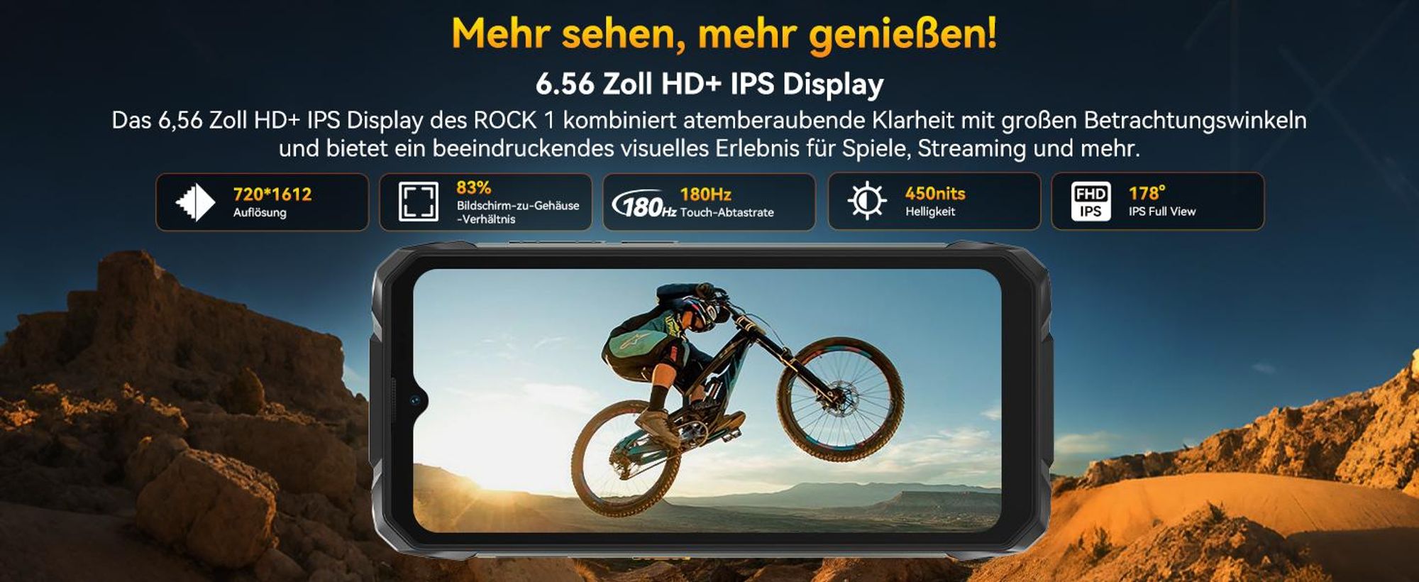 Blackview ROCK 1 Militärisches Outdoor-Smartphone mit Dual-Display Smartphone Android 16, Helio G81, 15000mHA, 33W Schnellladung, Face ID