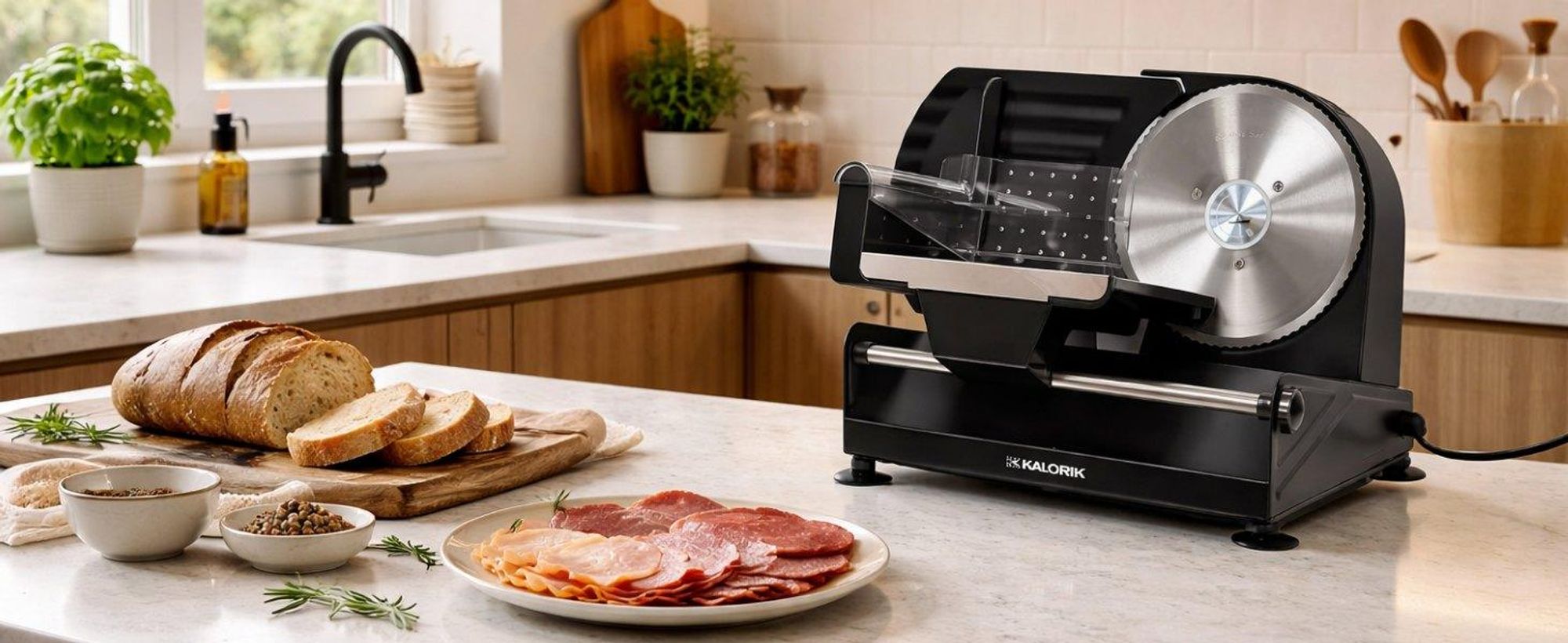 ELEKTRISCHER METALLSCHNEIDER 220W Für BROT und Schinken, AUSWECHSELBARE KLINGEN, SCHWARZ