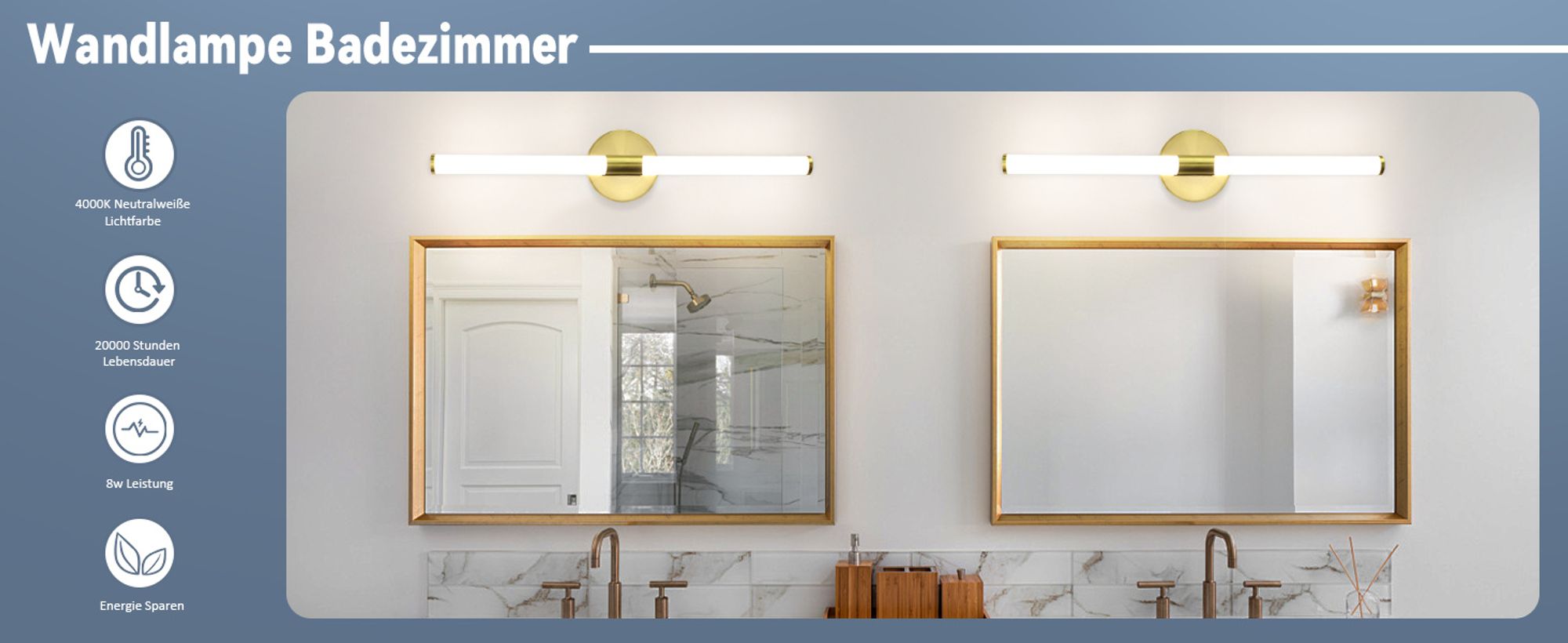ZMH Spiegelleuchte Bad Wandlampe 8W Gold Badlampe 60CM Wand Badezimmer Lampe Wandleuchte 4000K Neutralweiß Spiegellampe für Flur Keller Küche
