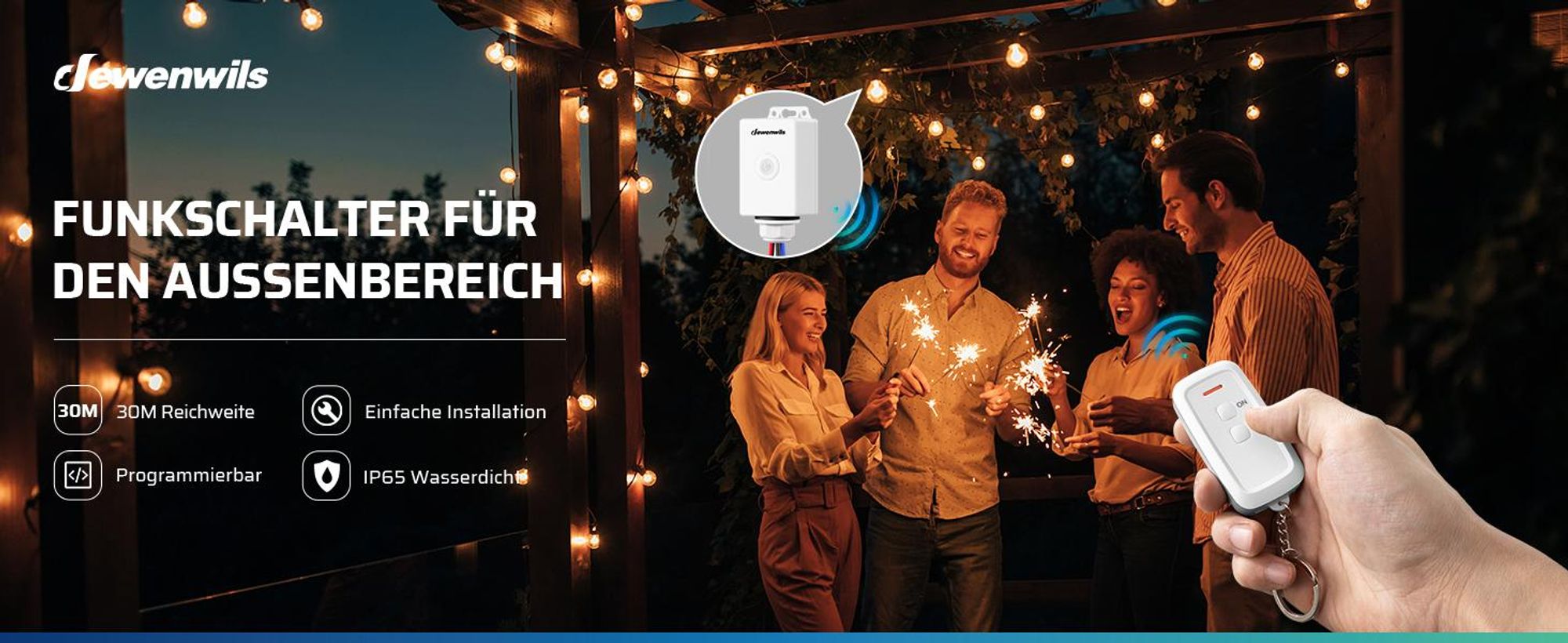 DEWENWILS Funkschalter Außen mit Fernbedienung, 230V, 3000W Kabellos, inklusive Batterie