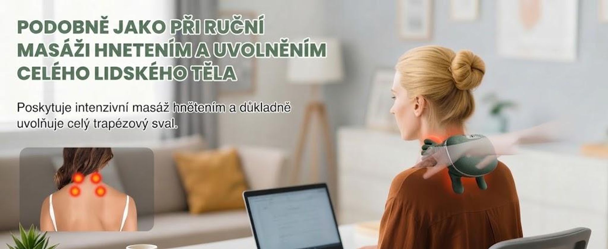 Masážní přístroj na krk s funkcí 4D, s možností ohřevu, elektrický masážní přístroj na ramena a krk, 3 úrovně intenzity, 2 úrovně ohřevu, nabíjení přes USB, pro relaxaci a wellness