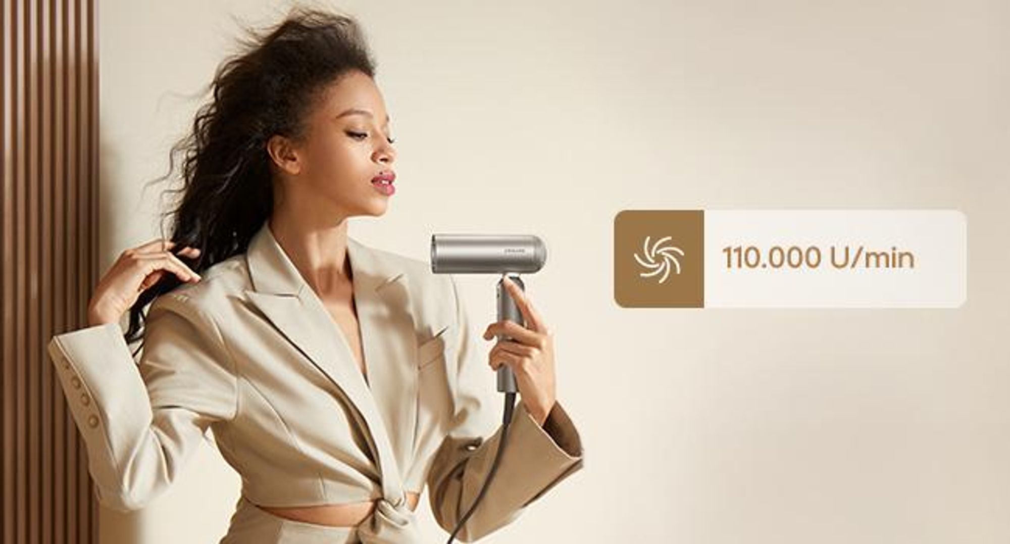 Dreame Pocket Neo Hochgeschwindigkeits-Haartrockner,3 Formen klappbar,300g leicht,300 Millionen negative Ionen/cm³, 57 °C konstante Temperatur, Gold