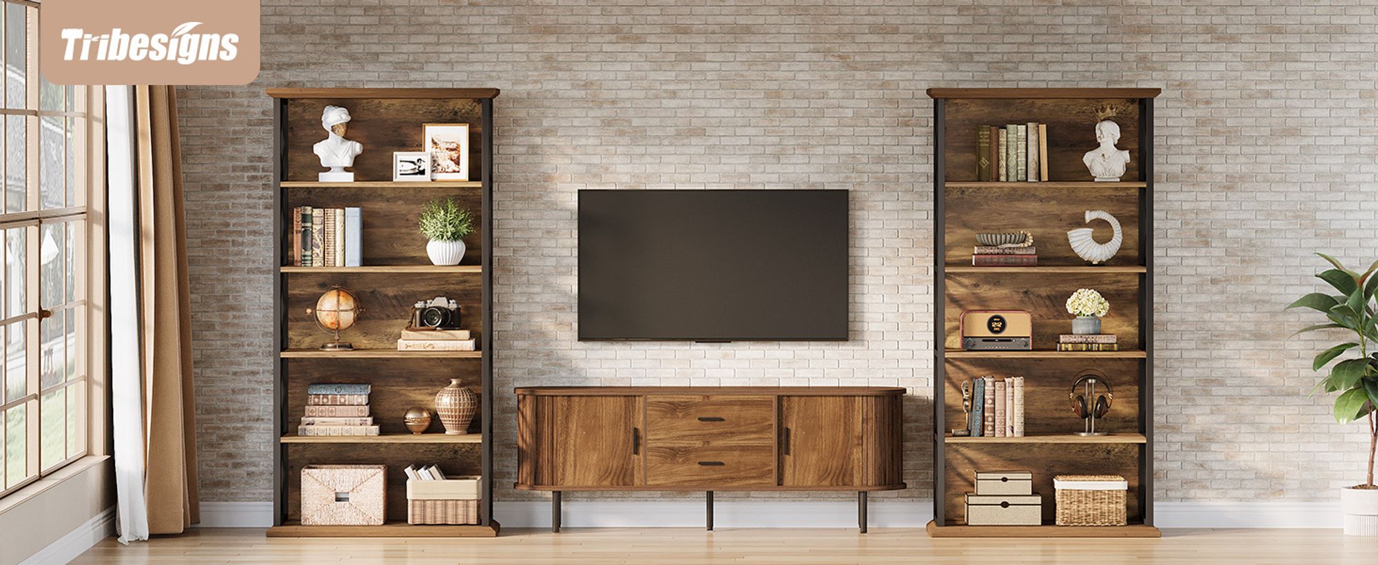 Tribesigns 6-stöckiges hohes Bücherregal, 180 cm Industrie-Bücherregal mit Metallrahmen, freistehende offene Lagerregale für Home Office, Wohnzimmer