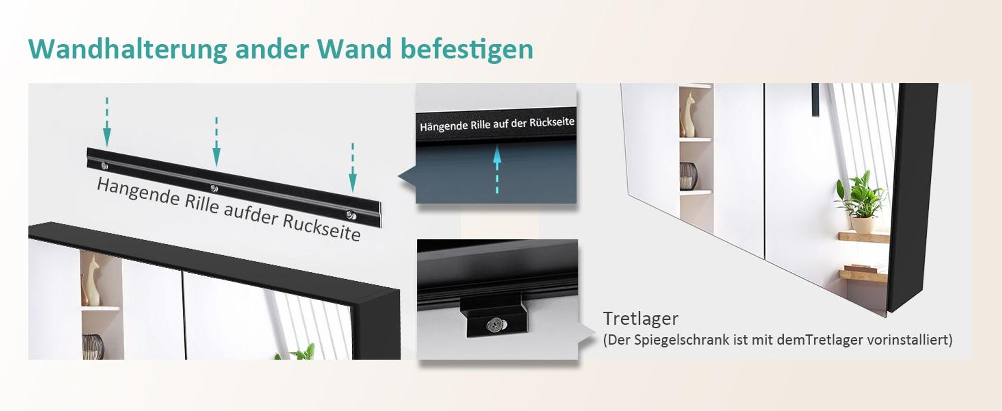 EMKE Spiegelschrank Bad 75x65cm, Rostfreier Aluminium Badezimmerschrank mit 2 Türen, Wandmontage Horizontal, Soft-Close Scharniere, Schwarz