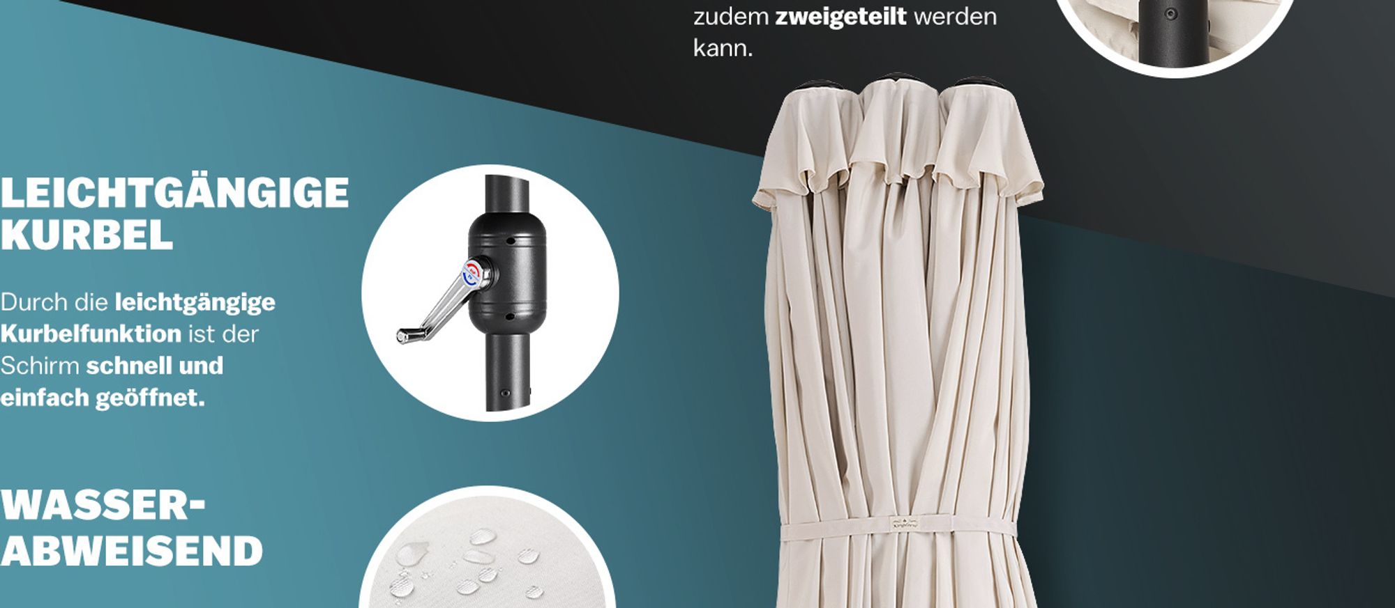 KINGSLEEVE® Sonnenschirm 460x270 cm mit UV Schutz 80+ Schutzhülle Kurbel Stabil Groß Garten Terrasse Balkon Doppelter Marktschirm Gartenschirm Creme