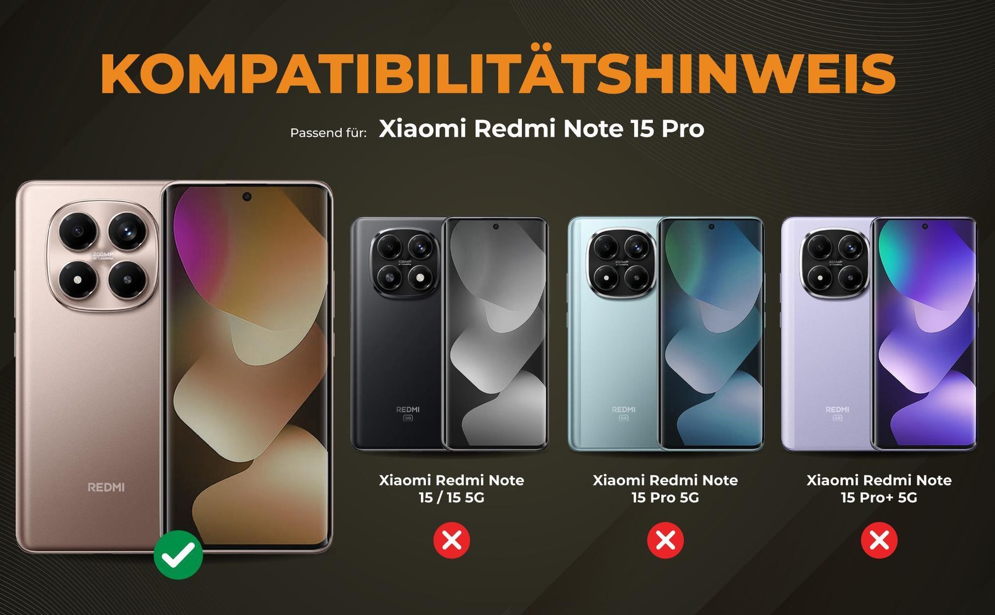 Kompatibilitätshinweise Hülle für Xiaomi Redmi Note 15 Pro