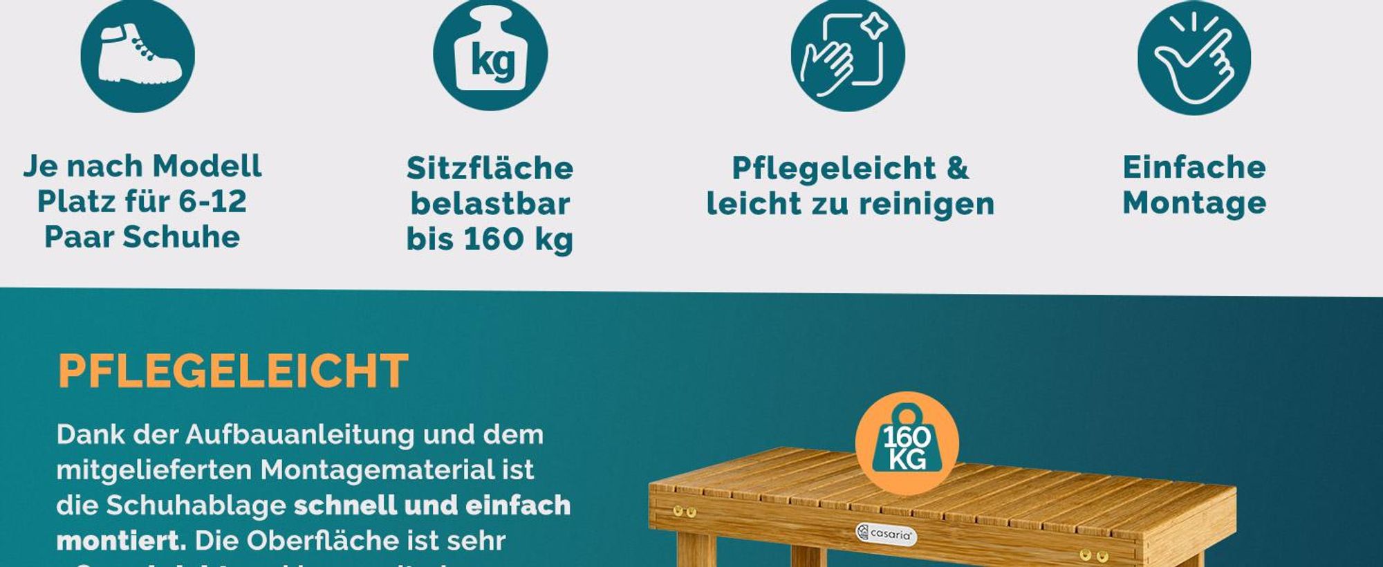 CASARIA® Schuhregal mit Sitzfläche Holz Massiv 160kg Belastbarkeit FSC®-Zertifiziert Akazie 3 Ebenen Flur Bad Schuhbank Sitzbank Schuhschrank Braun