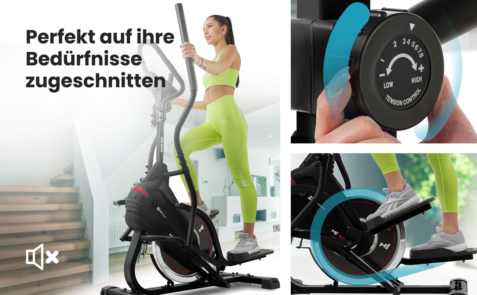 Hop-Sport Cross Stepper für zuhause HS-400B Icon Schwarz - 2-in-1 Crosstrainer und Stepper mit Trainingscomputer - innovatives Trainingsgerät