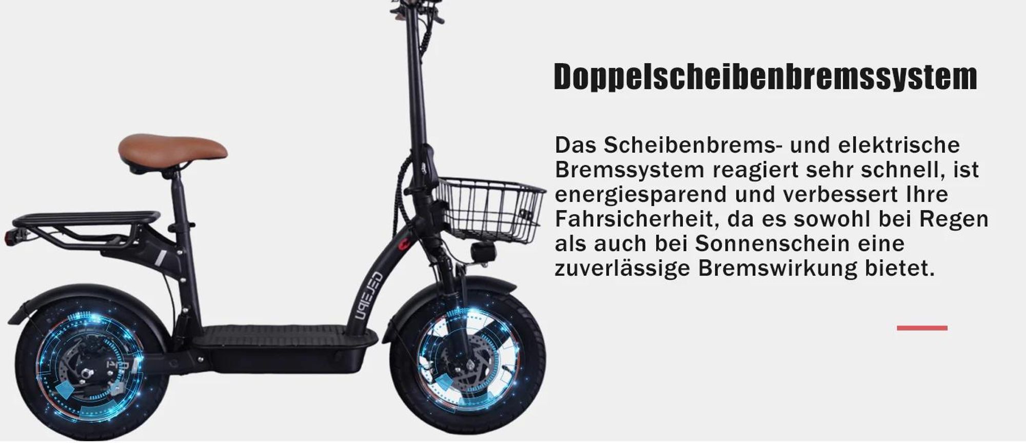 C14 - 48V17.5Ah 14 Zoll E-Scooter mit mechanischer Scheibenbremse Eisenrahmen - Schwarz