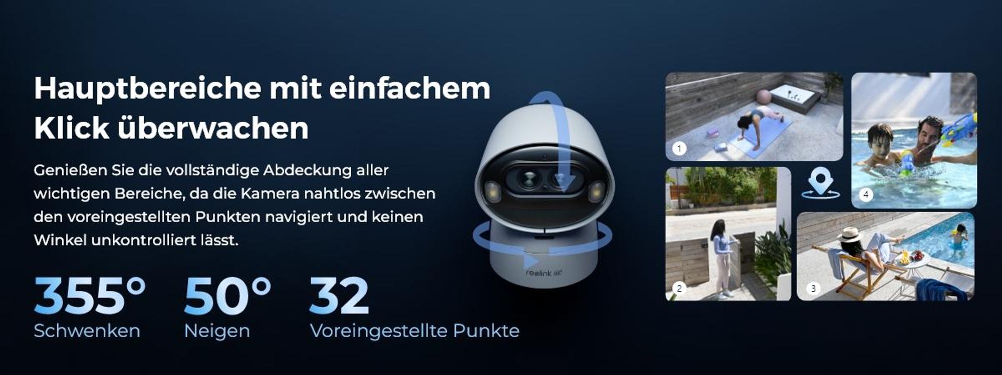 Reolink Argus Track+Solarpanel, 4K 8MP Akku WLAN Überwachungskamera Außen, Dual-Objektiv, 5/2,4 GHz WiFi, Auto Tracking & Zoom, Farbnachtsicht