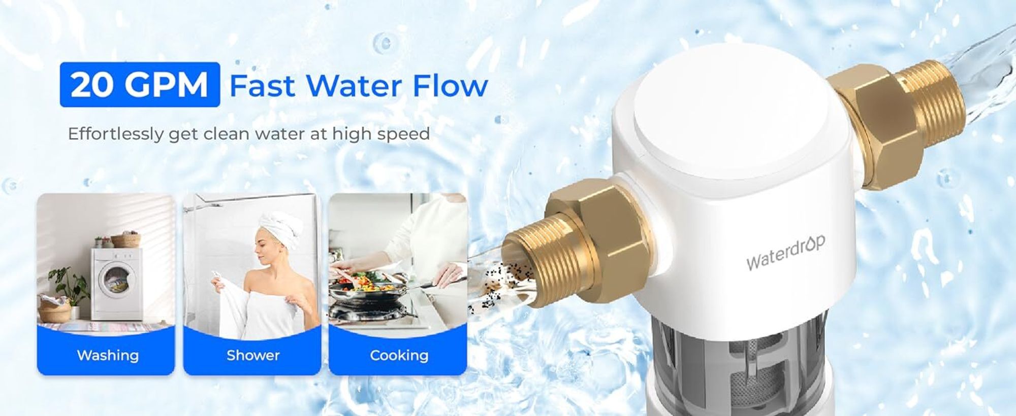 Waterdrop Spin Down Sedimentfilter, Wiederverwendbarer Sediment-Wasserfilter für Ganze Haus, 1" MNPT + 3/4" FNPT, WD-PF01