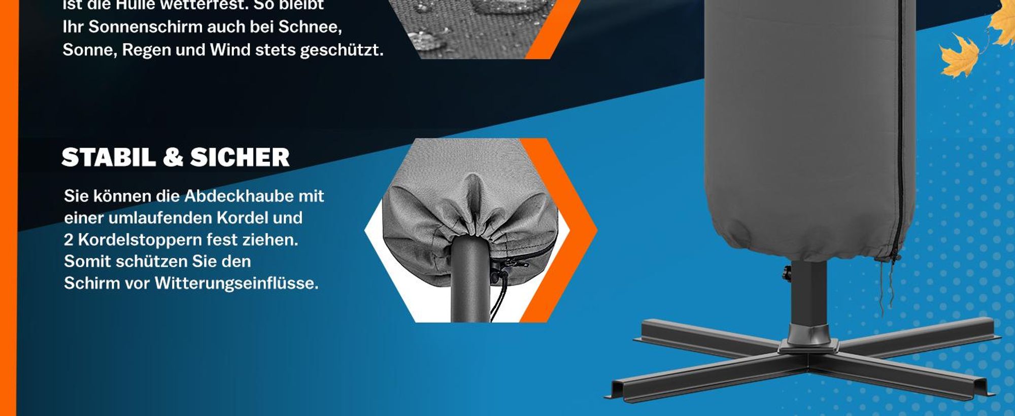 KINGSLEEVE® Sonnenschirm Schutzhülle mit Stab bis Ø 350 cm Winterfest Groß Ampelschirm Gartenschirm Abdeckung Abdeckhaube Hülle Plane Schirmhülle Grau