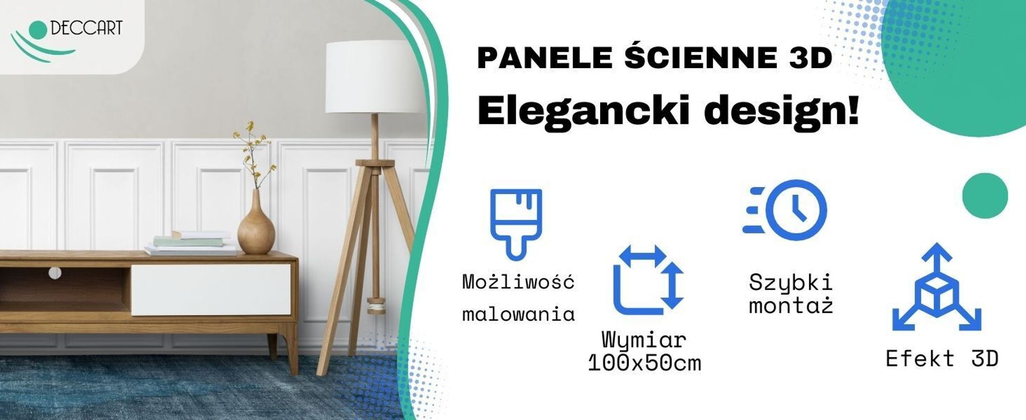 DECCART | Kasetony sufitowe 3D | Panele scienne | Panele scienne 3D | Rama biala | 100x50cm | 2m²