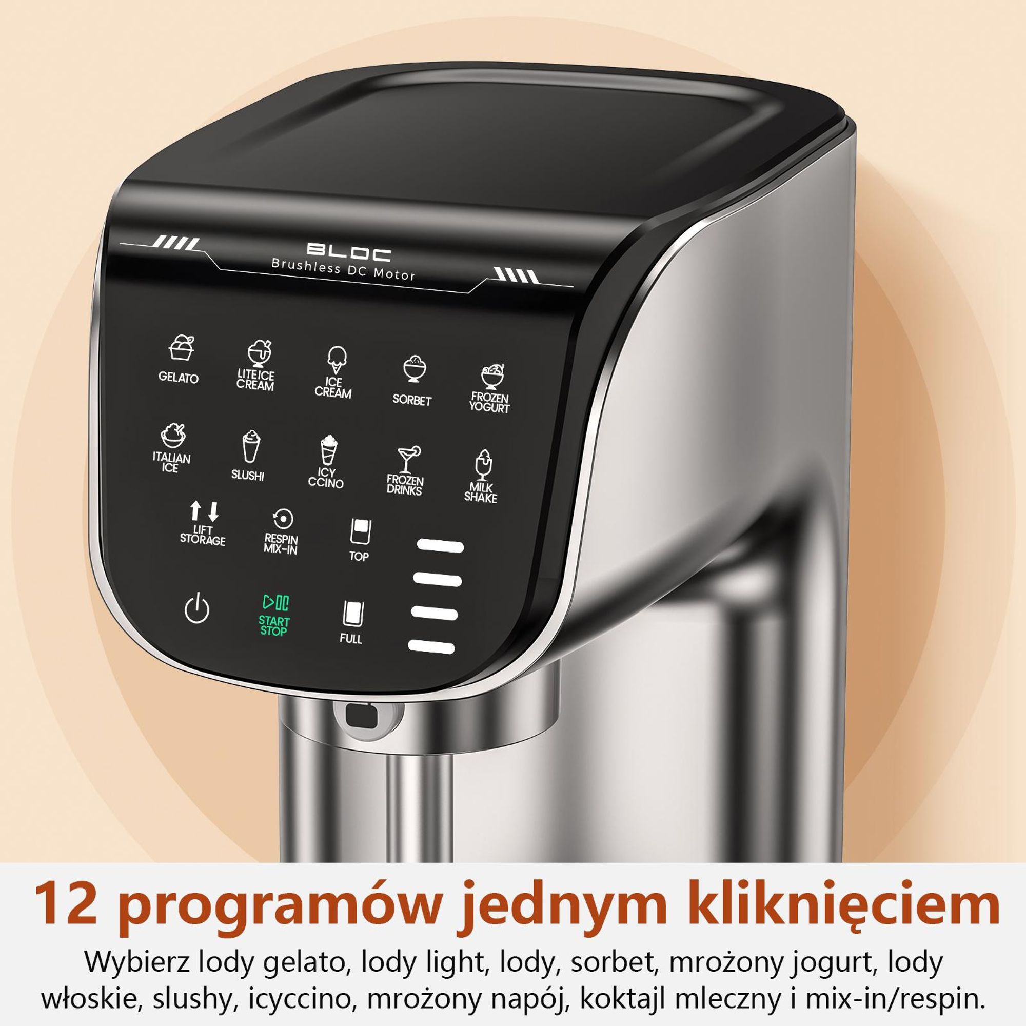Eismaschine 12-in-1 vollautomatische Edelstahl Hausgemachte Speiseeisbereiter Sorbet, Milchshake, Frozen Yogurt & mehr