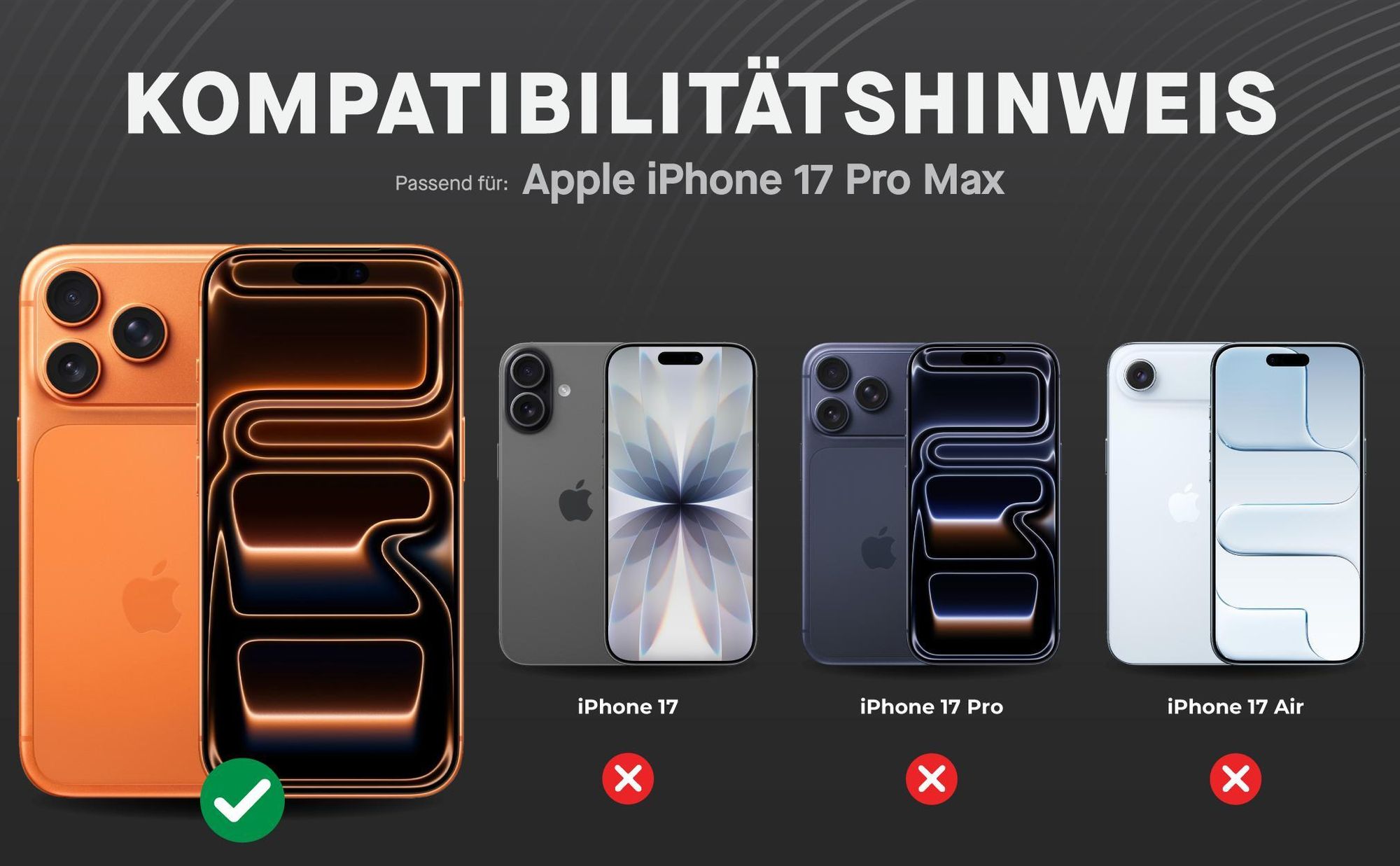 Kompatibilitätshinweise Displayglas für Apple iPhone 17 Pro Max