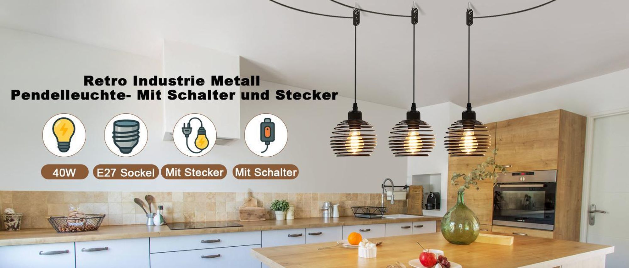 ZMH Lampe à suspendre Vintage Lampe à suspendre 1 flamme : noire industrielle Lampe à suspendre avec fiche et interrupteur Lampe à suspendre Douille E27 avec 4.5M de câble Lampe rétro suspendue pour chambre à coucher salon cuisine