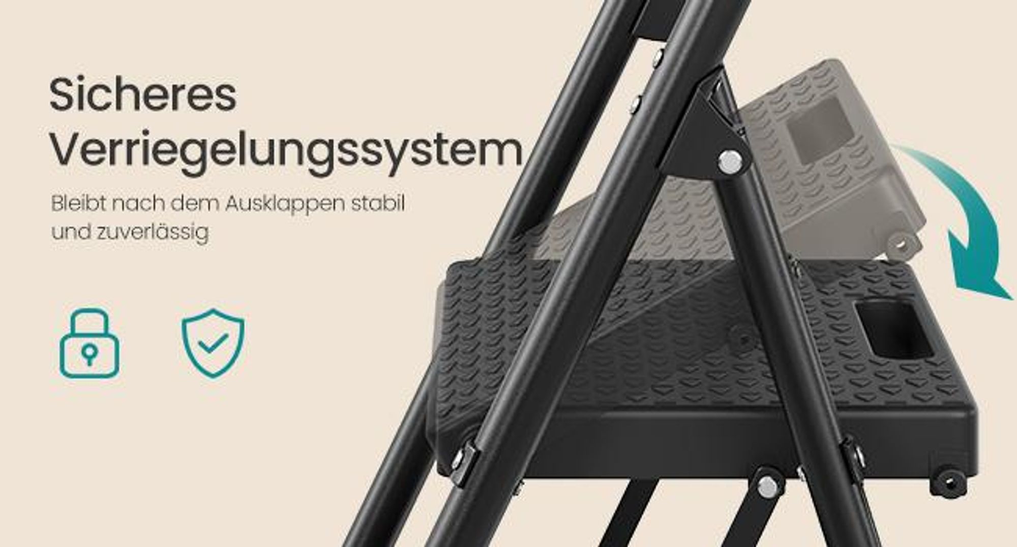 SONGMICS Trittleiter 3 Stufen Klappbar, Stahl Küchentritt bis 150 kg, Rutschfest, 114 x 45,5 x 7,5 cm, Schwarz