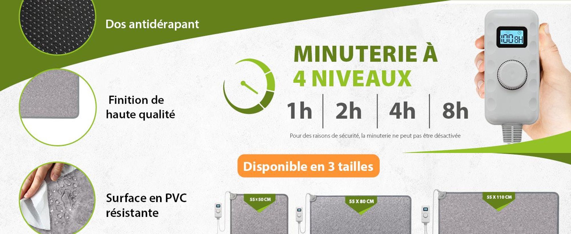 Tapis chauffant en PVC infrarouge pour les pieds, tapis chauffant pour les pieds, tapis chauffant pour les pieds, tapis chauffant pour les pieds, 55x80 cm, modèle carbone