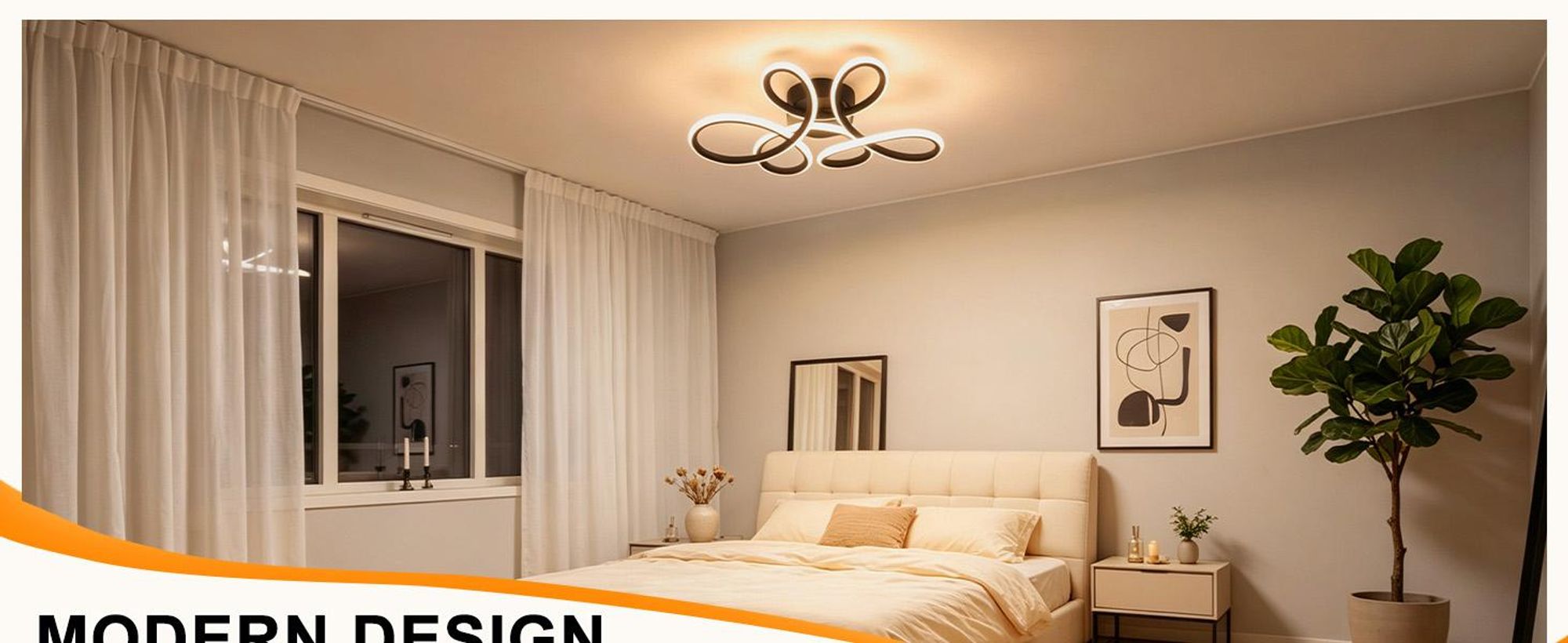 ZMH Deckenlampe Wohnzimmer LED Deckenleuchte 24W 3000K Küchenlampe Schwarz Modern Blume Design Wohnzimmerlampe für Schlafzimmer Büro Küche Flur