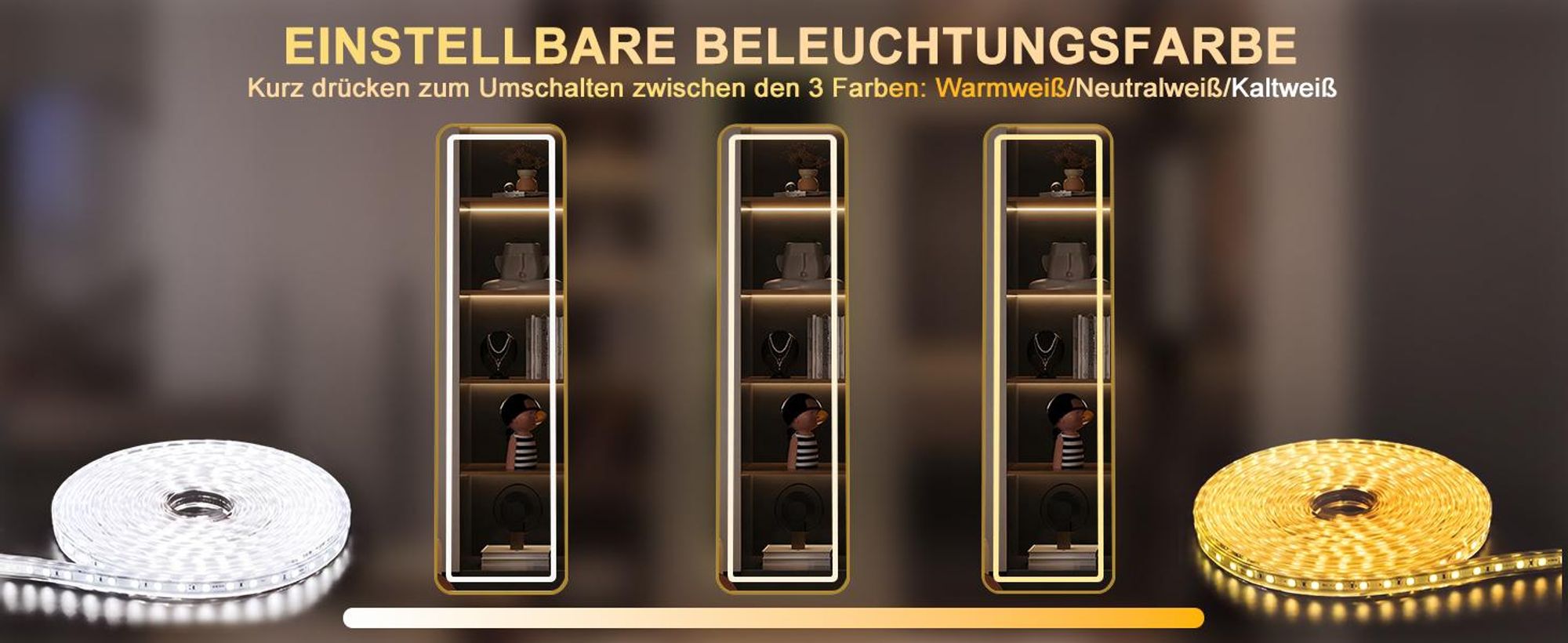 INONEFT Ganzkörperspiegel mit Beleuchtung 150x40 cm, Aluminiumrahmen, Spiegel Groß Dimmbar & 3000-6500K, Verstärktes Glas, Standspiegel, Goldene
