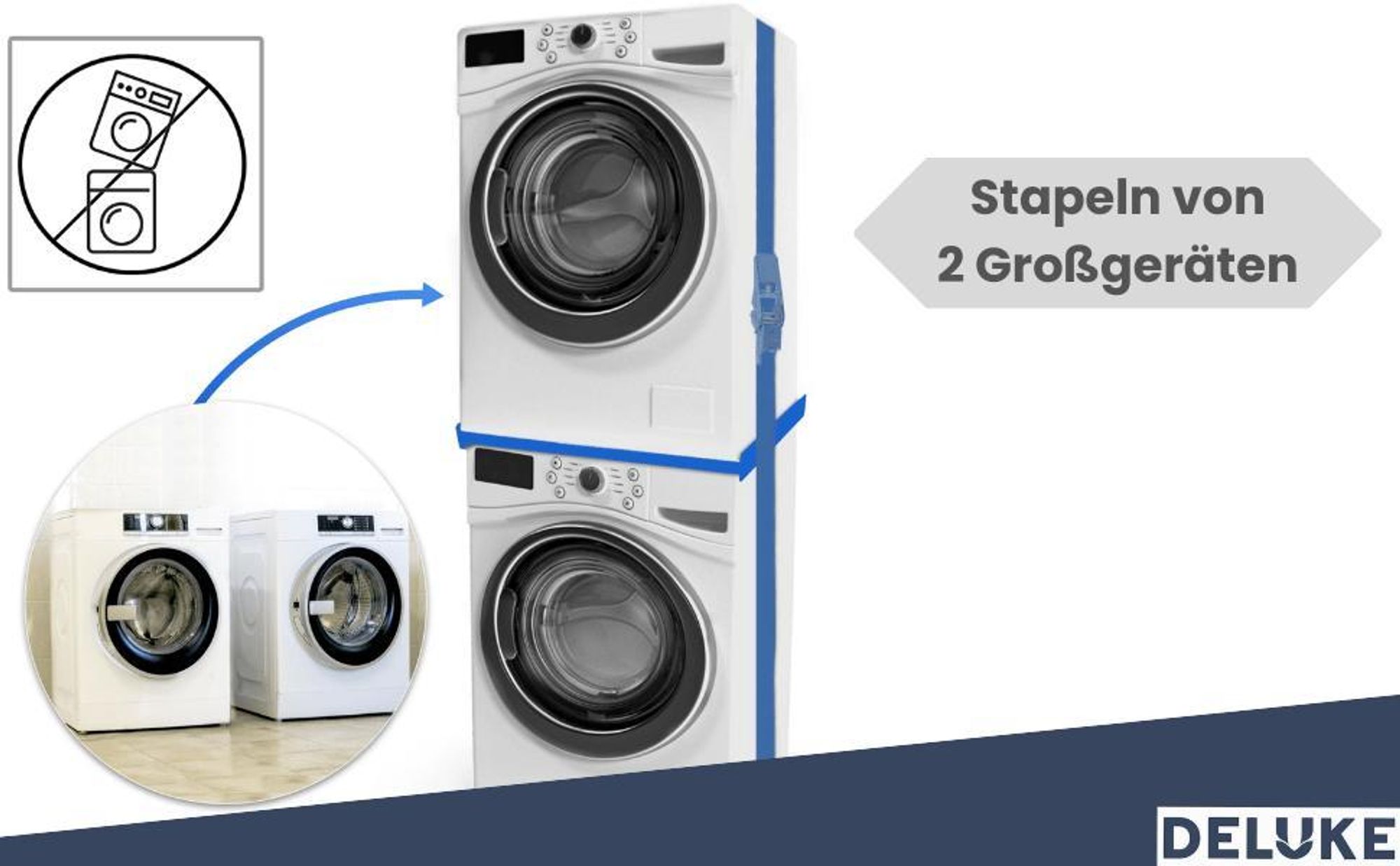 DELUKE® Verbindungsrahmen für Waschmaschine/Trockner EDEO - 60cm Breit, Universal | Zwischenbaurahmen Waschmaschinen Trockner Zwischenbausatz Stapelbausatz Waschmaschinenzubehör