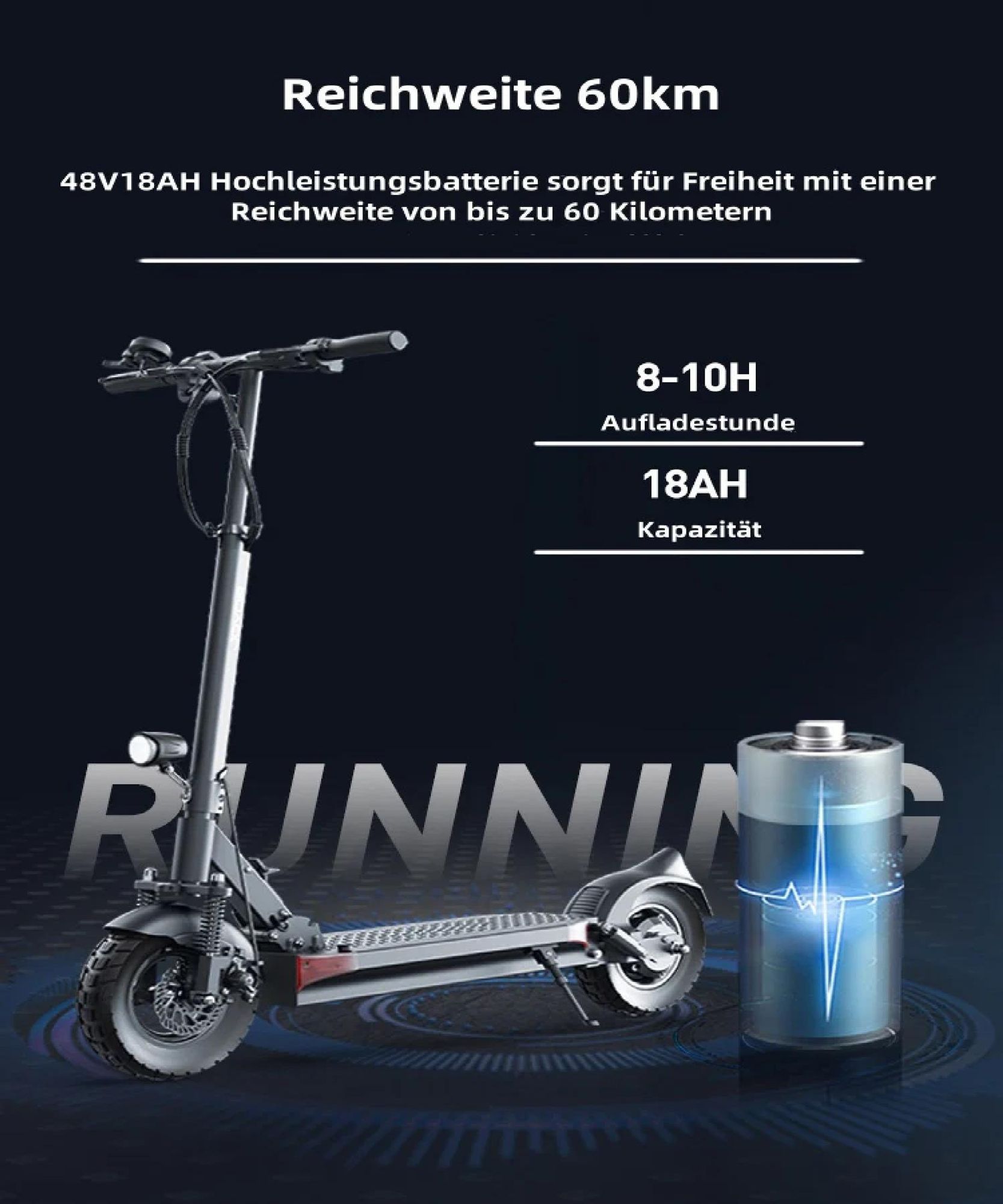 Elektroroller JOYOR Y6-S - 48V18AH Batterie 60KM Reichweite Scheibenbremsen - Schwarz