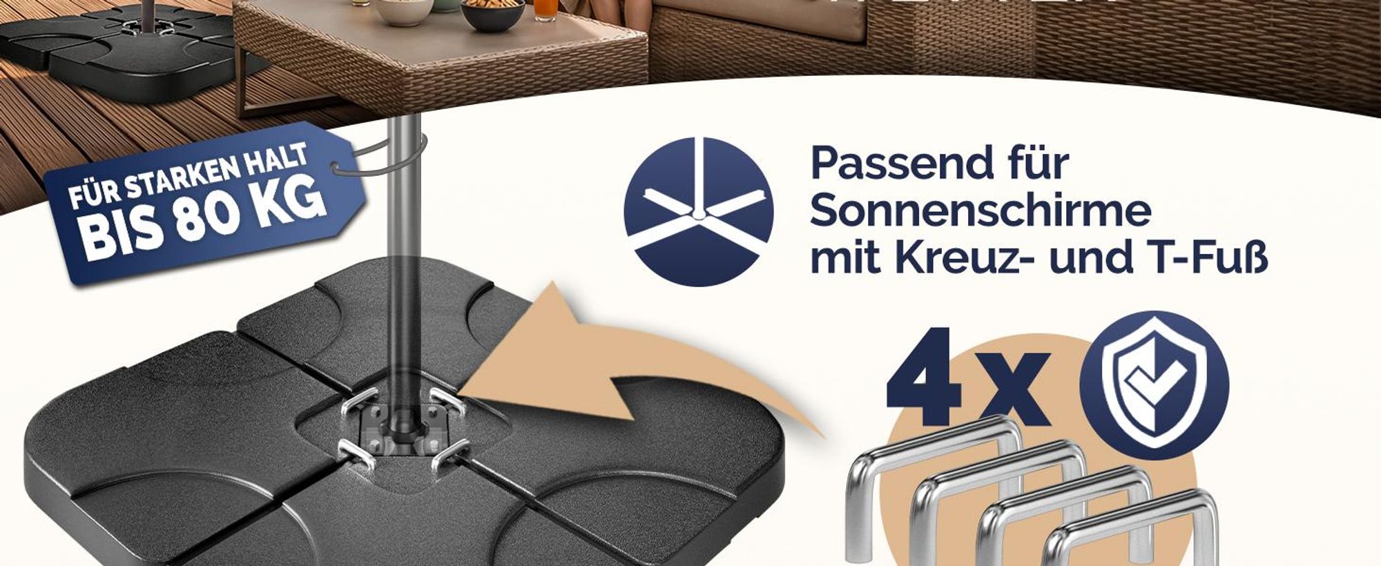 CASARIA Sonnenschirmständerplatten 4er Set