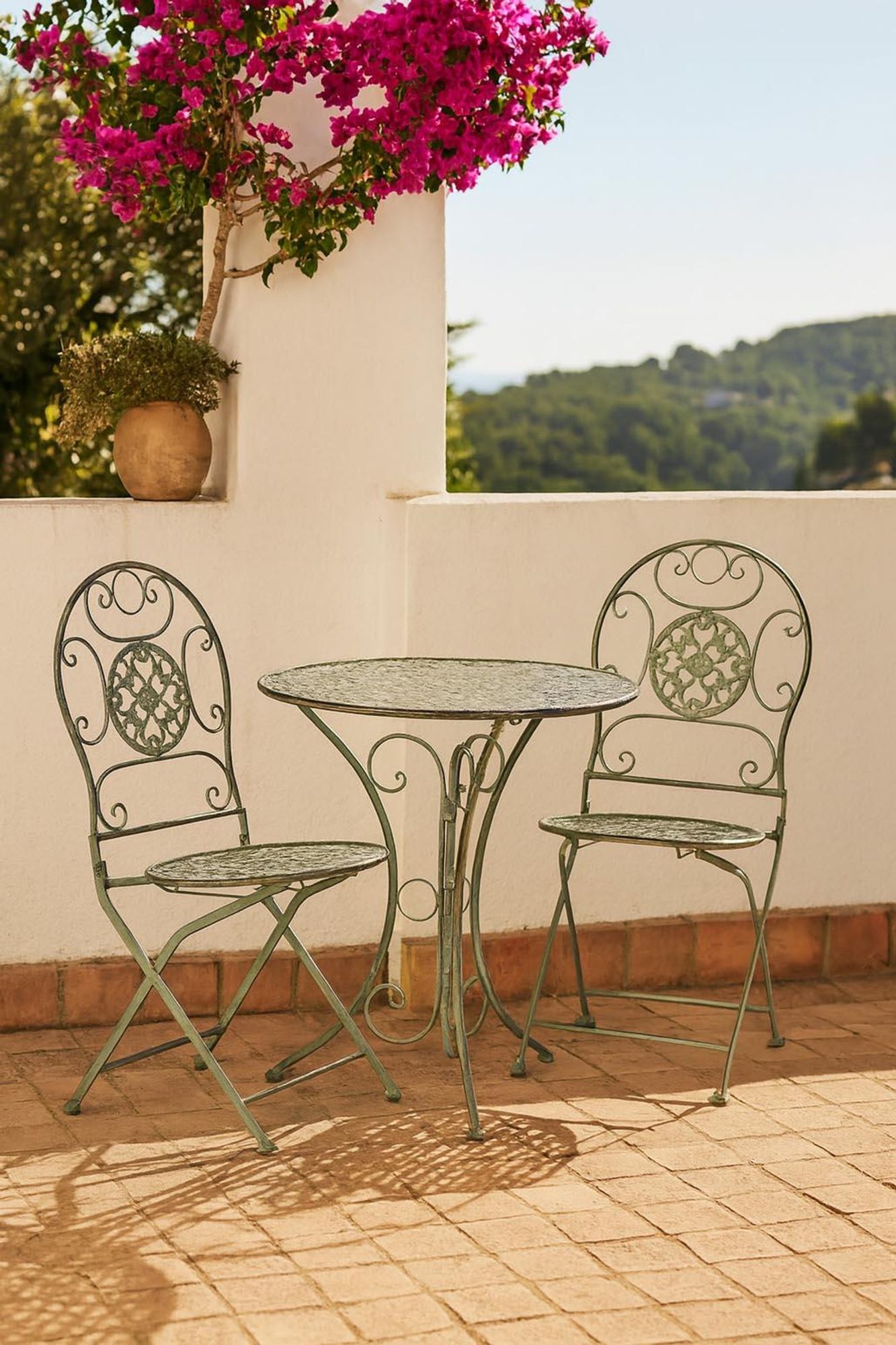 Kobolo Metallstuhl Gartenstuhl Vintage Nostalgie Stuhl aus Metall antique green 93 cm
