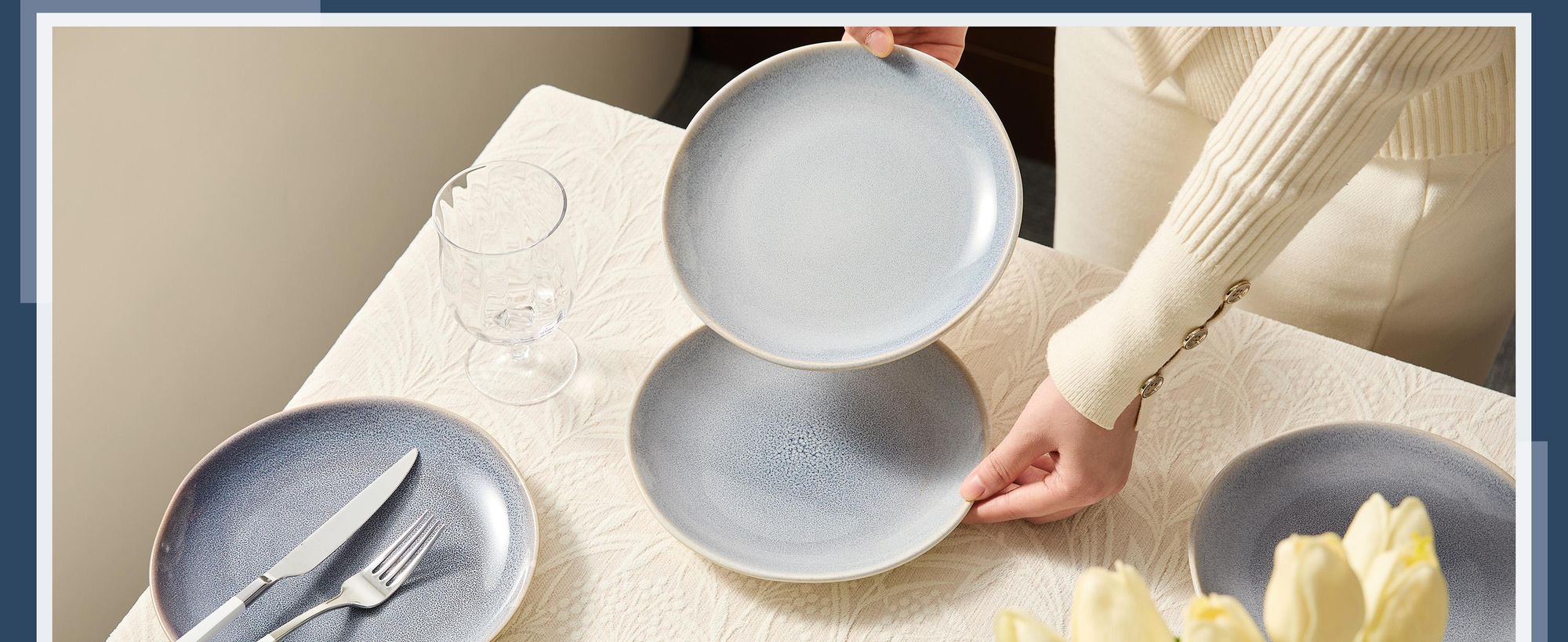 Teller Set 6-teiliges Ø19,5 cm Keramik Essteller, Speise- & Dessertteller Porzellantell 6 Personen Reactive Glaze, mikrowellen- & spülmaschinenfest