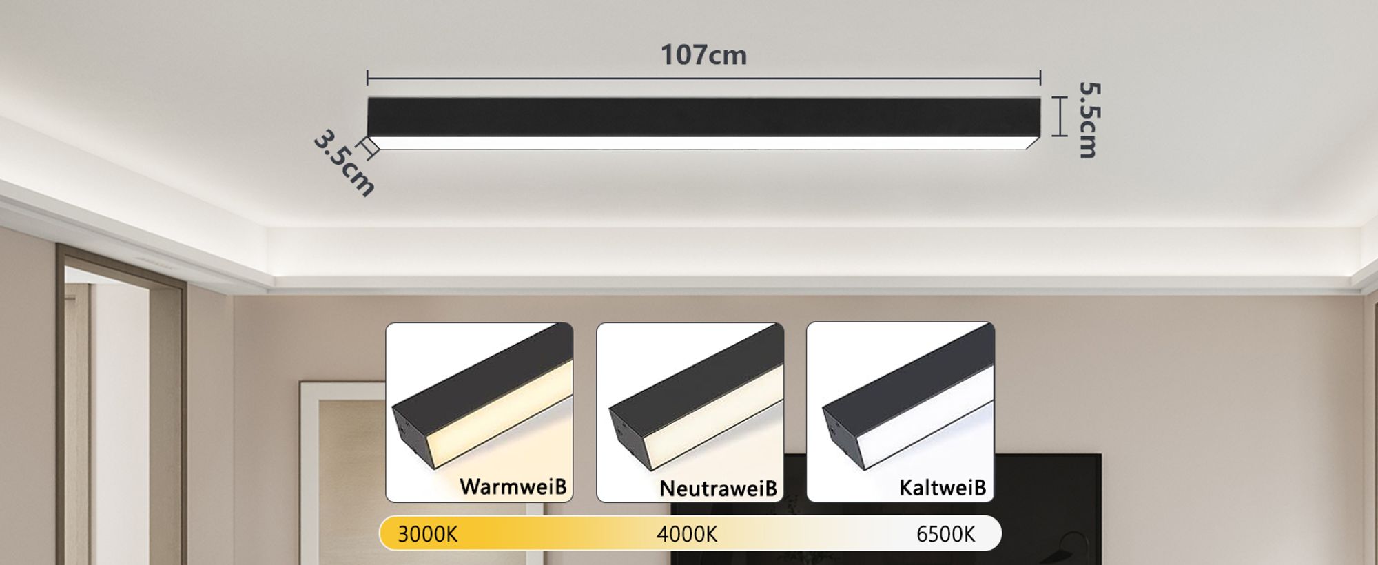 ZMH LED Deckenleuchte Wohnzimmer Deckenlampe 32W Modern Schwarz Deckenbeleuchtung 107 CM Dimmbar mit Fernbedienung für Schlafzimmer  Küche Büro Esszimmer