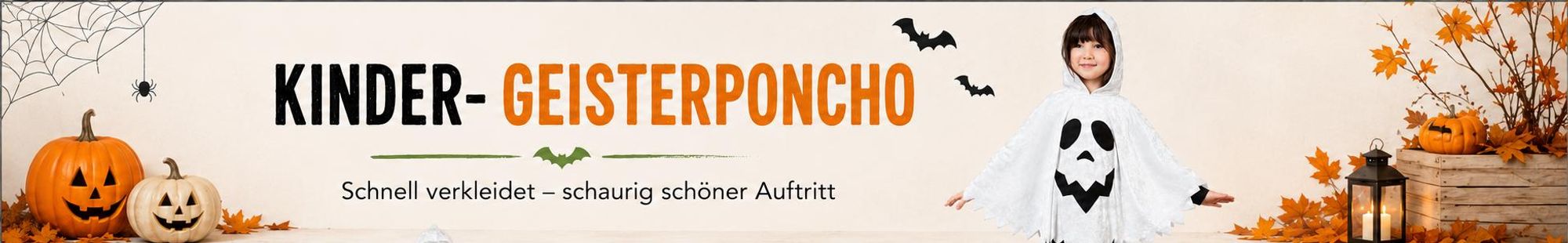 Kinderkostüm Geister-Poncho weiß – Kostüm mit Kapuze (104/116)