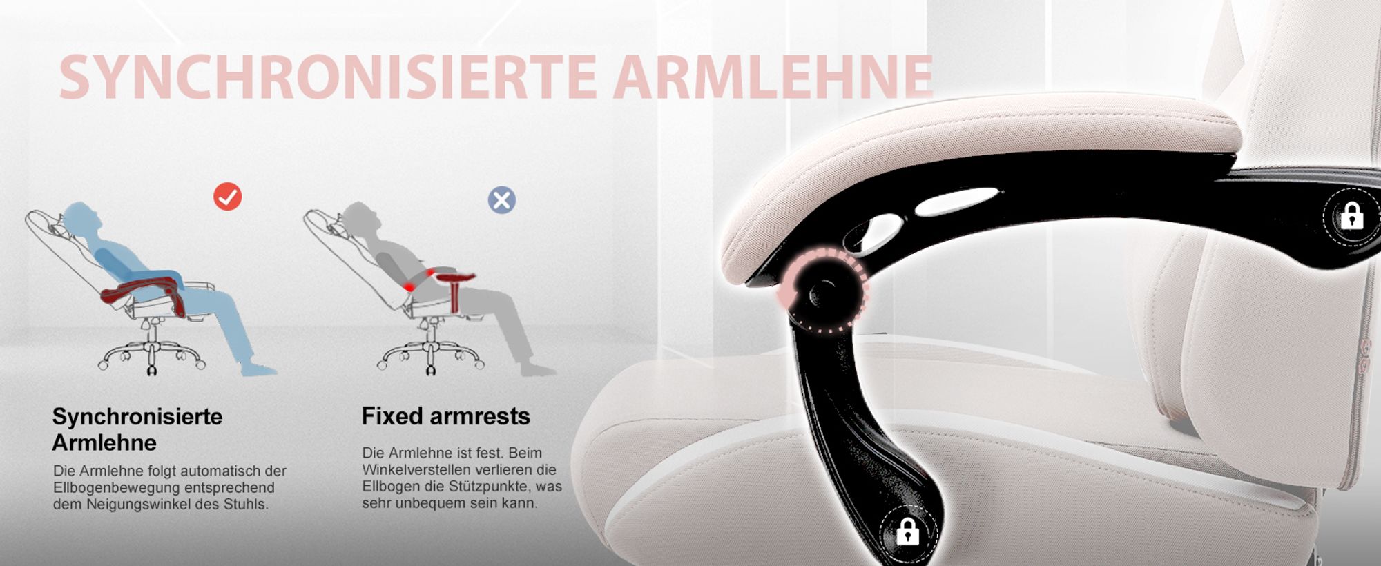 GTPLAYER Gaming Stuhl Ergonomischer Gaming Sessel Schreibtischstuhl mit Stoffoberfläche Atmungsaktiver Bürostuhl Federsitzkissen mit Fußstütze Rosa